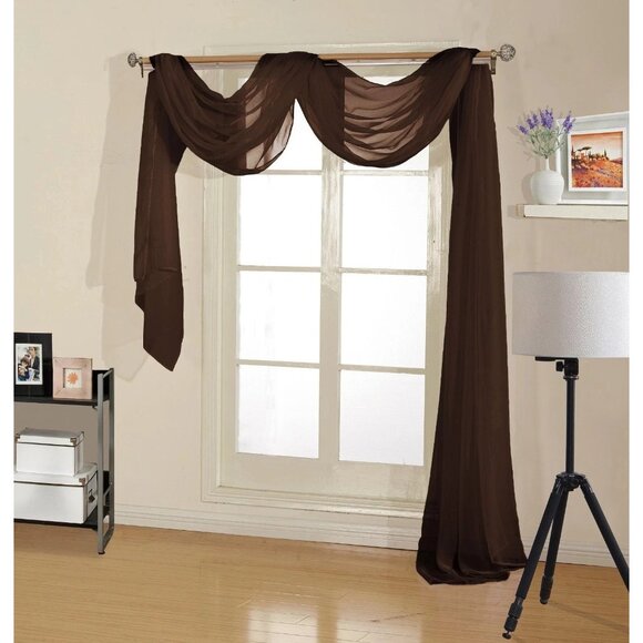 Ellery Homestyles Victoria One Sheer Scarf 59" W X 216" L Chocolate Brown Window - Picture 1 of 6